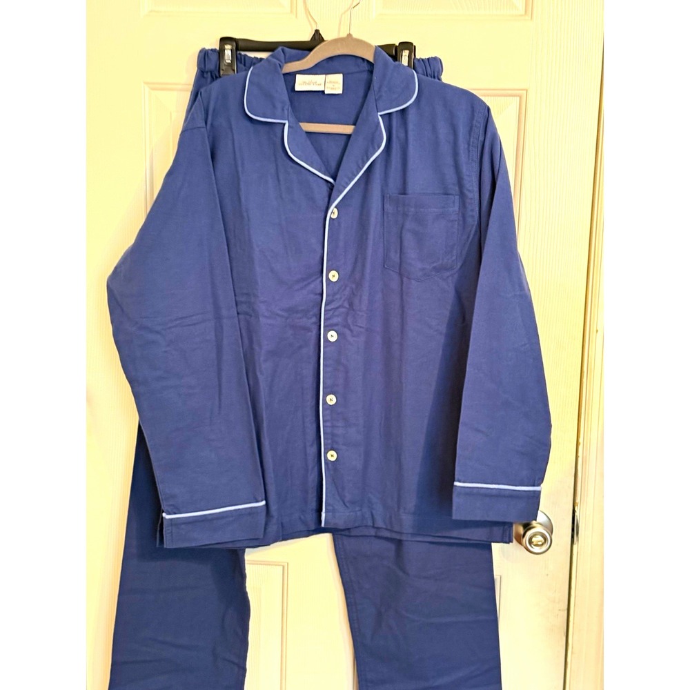 The Vermont Country Store women's  M Cotton Blue Pajama Set 2pc Collared Button